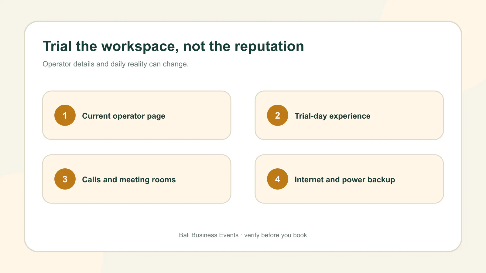 Four checks for trialing a Bali coworking space