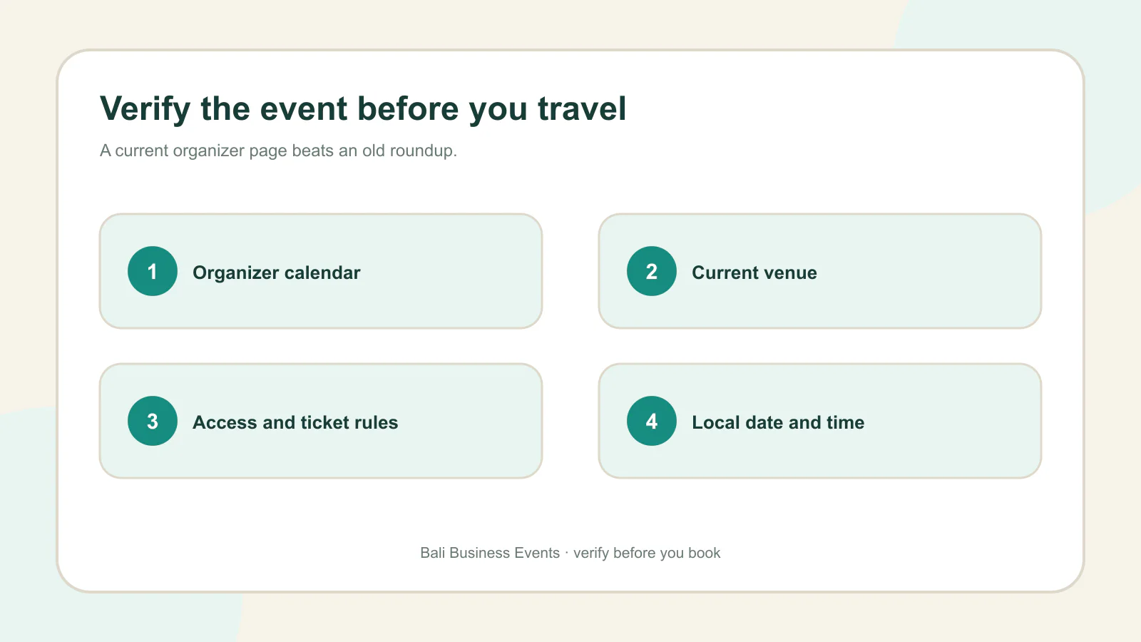 Four checks for verifying a Bali business event before traveling