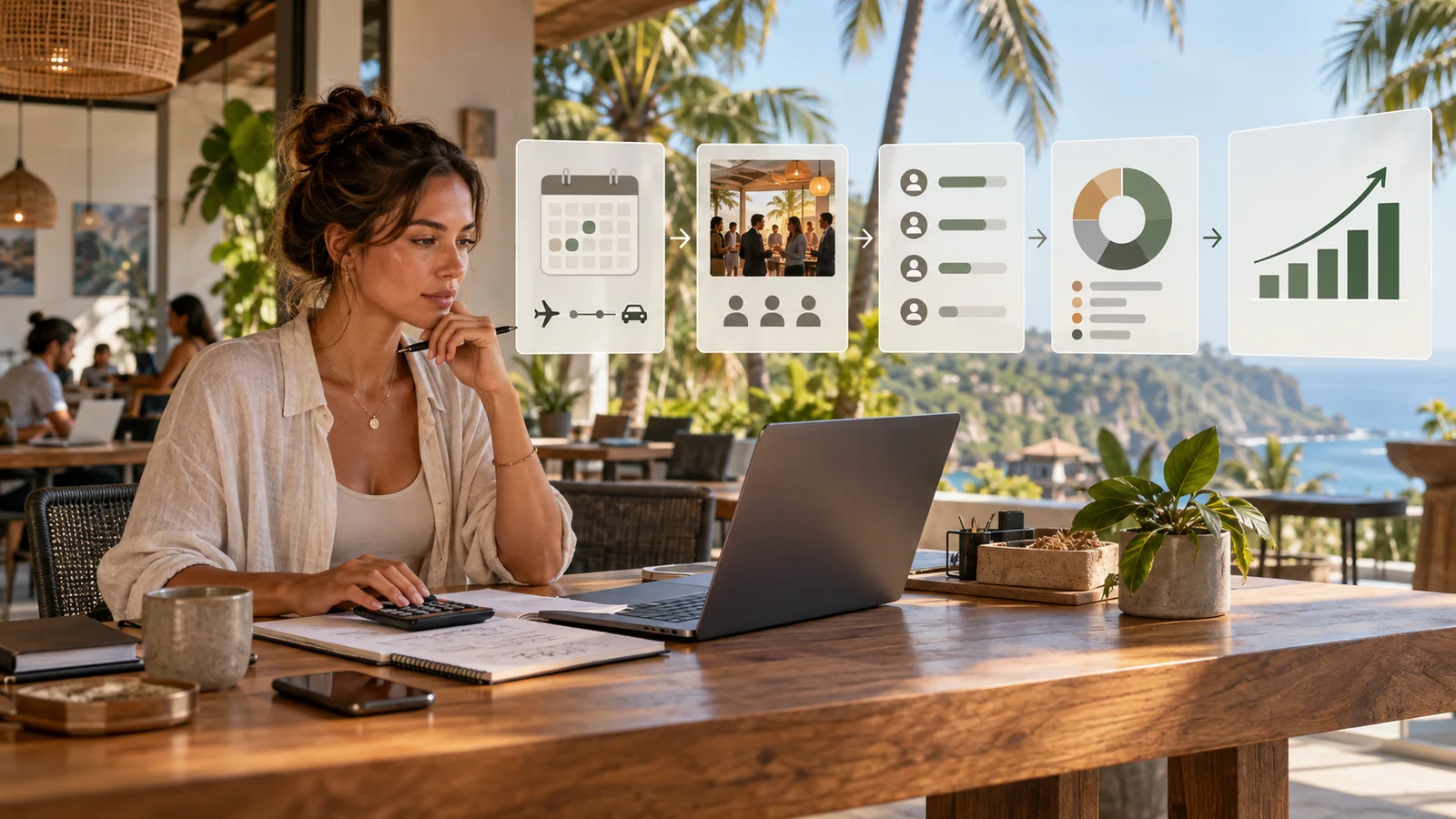 A founder maps event cost, meetings, follow-ups, and useful outcomes from a Bali networking trip.